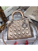 Dior Lady Dior Medium Bag in Cannage Metallic Leather Champagne/Silver 2019