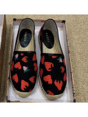 Gucci Strawberry Print Silk Espadrilles Black 2019