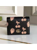 Gucci GG Marmont Berry Print Leather Card Case Wallet 456126 Black 2021 