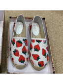 Gucci Strawberry Print Silk Espadrilles White 2019