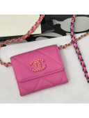 Chanel 19 Denim Flap Coin Purse Wallet with Chain AP1787 Pink 2021