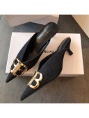 Balenciaga Black Denim Kitten Heel BB Mules 2018