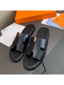 Hermes Men's Izmir Calfskin Flat Slide Sandals Black 08 2021