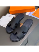 Hermes Men's Izmir Calfskin Flat Slide Sandals Dark Blue 09 2021