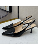 Prada Shiny Calfskin Slingback Pumps Black 2021