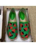 Gucci Strawberry Print Silk Espadrilles Green 2019