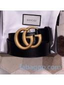 Gucci Grained Calfskin Belt 38mm with GG Buckle Aged Gold 2020