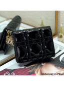 Dior Mini Lady Dior Wallet In Black Patent Cannage Calfskin 2021