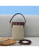 Fendi Mon Tresor Mini Bucket Bag in FF Embroidered Canvas Grey/Burgundy 2021 038A