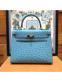 Hermes Original Ostrich Leather Kelly 25cm/28cm Macaron Blue