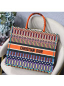 Dior Large Book Tote Bag in Multicolored Geometric Embroidered Canvas Orange 2019