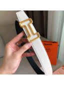 Hermes Tonight Reversible Leather Buckle Belt 38mm Black/White/Gold