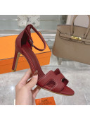 Hermes Premiere Grained Leather Heel 9cm Sandals Burgundy 2021 28