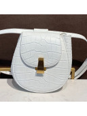 Bottega Veneta Rounded Belt Bag in Crocodiled Leather White 2019