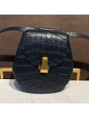 Bottega Veneta Rounded Belt Bag in Crocodiled Leather Black 2019