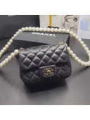 Chanel Quilted Lambskin Mini Square Flap Bag with Pearl Chain A01115 Black 2021