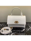 Balenciaga Sharp XS Satchel Shoulder Bag in White Lizard Embossed Calfskin 2020