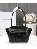 Bottega Veneta Arco Small Crocodile Embossed Leather Top Handle Bag Black 2019