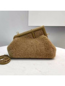 Fendi First Small Wool Sheepskin Bag Beige 2021 80018M