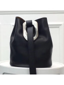 Bottega Veneta Drop Leather Oversize Loop Bucket Bag Black 2019