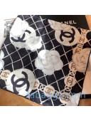 Chanel Silk Twill Camellia Square Scarf 90x90 Black 2020