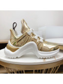 Louis Vuitton LV Archlight Metallic Leather Sneakers Gold 298 2020