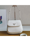 Prada Cleo Brushed Leather Shoulder Bag 1BD303 White 2021