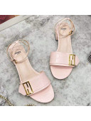 Fendi Crocodile Embossed Leather Sandals Light Pink 2021