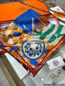 Hermes La Danse des Amazones shawl 140 Cashmere and Silk Scarf Blue/Orange 2021