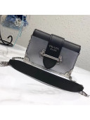 Prada Metallic Calf Leather Shoulder Bag 1BH018 Grey/Black 2018