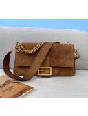 Fendi Large Baguette Suede Shoulder Bag Brown 2021 308L