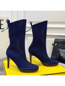 Fendi Reflections Woven Lace Ankle Boots Navy Blue 2021