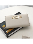 Gucci Zumi Grainy Leather Zip Around Wallet 570661 White