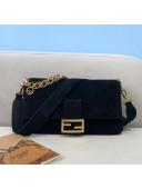 Fendi Large Baguette Suede Shoulder Bag Black 2021 308L