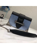 Prada Metallic Calf Leather Shoulder Bag 1BH018 Blue/Black 2018