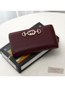 Gucci Zumi Grainy Leather Zip Around Wallet 570661 Burgundy