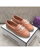 Chanel Quilted Lambskin Flat Espadrilles with White CC Light Pink 2021