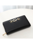 Gucci Zumi Grainy Leather Zip Around Wallet 570661 Black