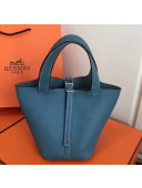 Hermes Togo Calfskin Leather Picotin Lock PM/MM Bag Denim Blue