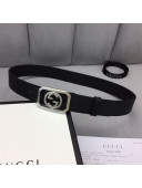 Gucci Calfskin Belt 35mm with Framed Interlocking G Buckle Black/Silver