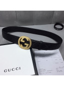 Gucci GG Signature Leather Belt 40mm with Gold Interlocking G Buckle Black 