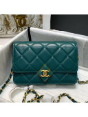 Chanel Leather Wallet on Chain WOC with Plexi & Gold-Tone Metal AP2260 Green 2021