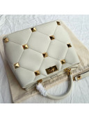 Valentino Large Roman Stud Lambskin Top Handle bag 0199L White 2021