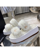 Chanel Double Strap Wool Platform Sandals White 2020