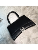 Balenciaga Hourglass Small Top Handle Bag in Smooth Leather Black/Silver 2019