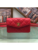 Chanel Lambskin Chain Flap Waist Bag Red 2019