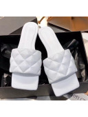 Bottega Veneta Quilted Leather Square Toe Flat Slides Padded Sandals White 2020