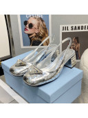 Prada Metallic Leather Slingback Pumps with 5.5cm Heel Silver 2022