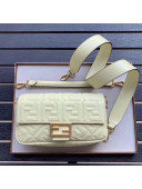 Fendi Baguette Medium FF Logo Lambskin Flap Bag Light Yellow 2019