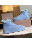 Loro Piana High-Top Suede Nuages Sneaker with Fur Blue 2021